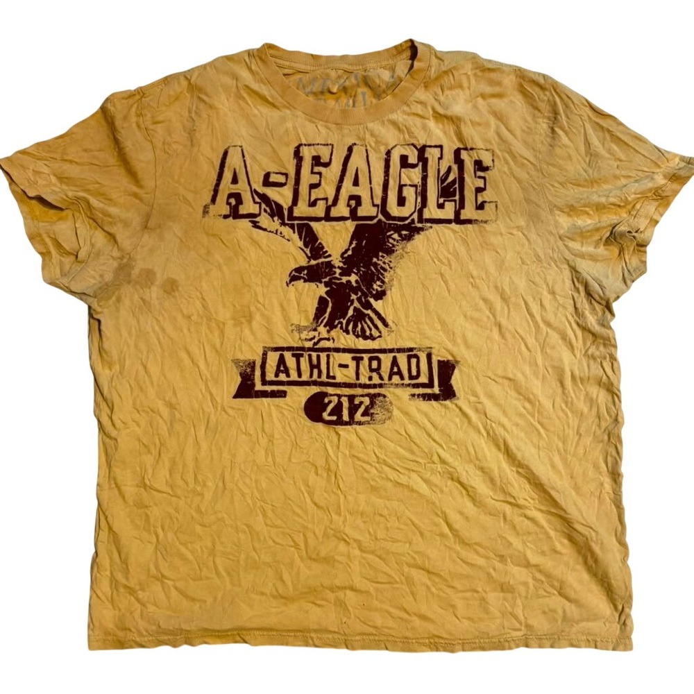 American Eagle Mens XXL Mustard Yellow Graphic T-Shirt Athl-Trad 212 Eagle Logo